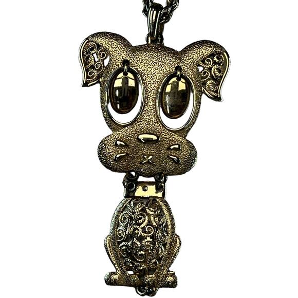 Vintage 70s Sarah Coventry Hercules Dog Pendant Chain Necklace Earrings Set Gold - Picture 2 of 9